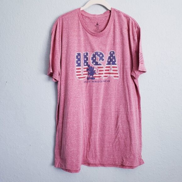 Disney Red Heathered Epcot World Showcase USA Flag Tee - Picture 1 of 5